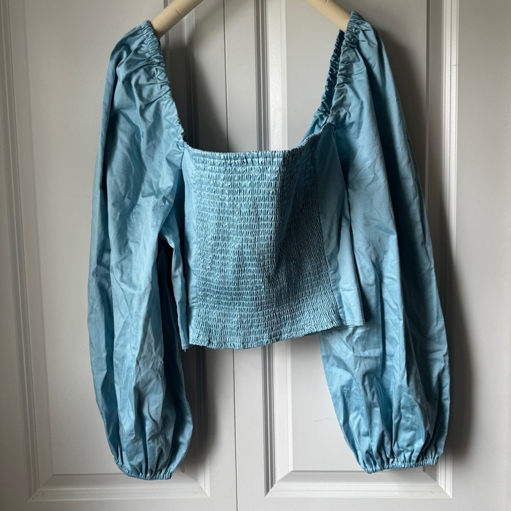 The Drop Womens Sky Blue Blouson Sleeve Twist-Front Top - Picture 8 of 8